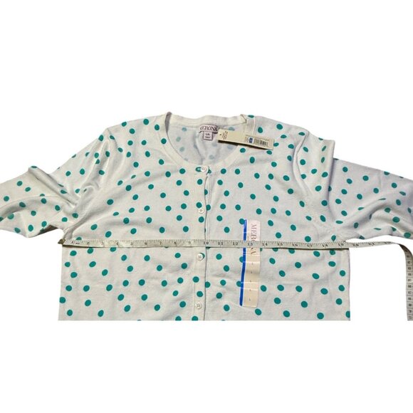 Merona White & Teal Polka Dot Cardigan Sweater Women Large Long Sleeve NWT - Picture 7 of 16
